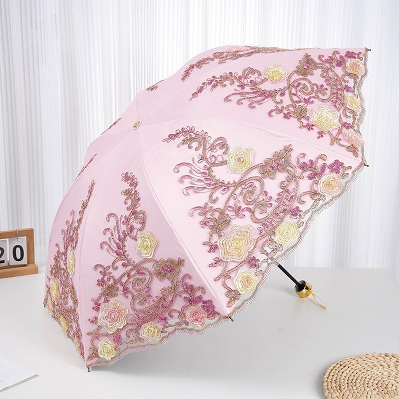 Aikelai Vintage Lace Umbrella, UPF50+ Sun Umbrella, 3D Flower Chinese Embroidery Compact Folding Umbrella for Walking, Wedding, Tea Party,Photo Shooting - Image 3